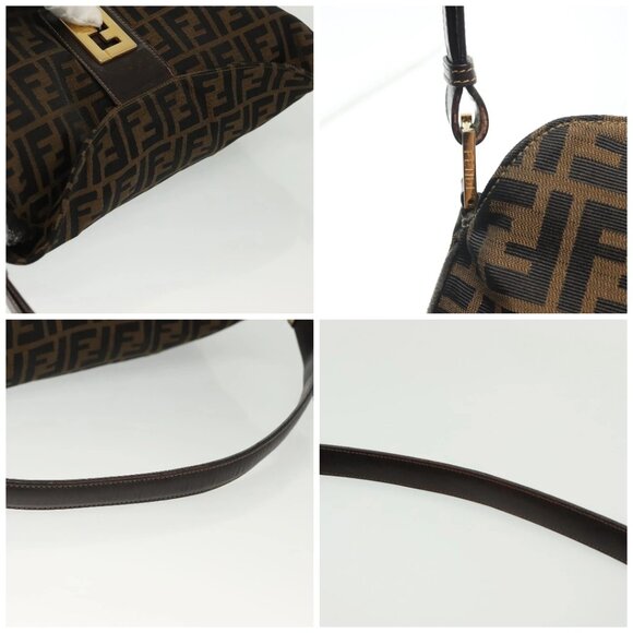 FENDI Zucca Canvas Shoulder Bag Black Brown gold Auth 141407 - Picture 15 of 16